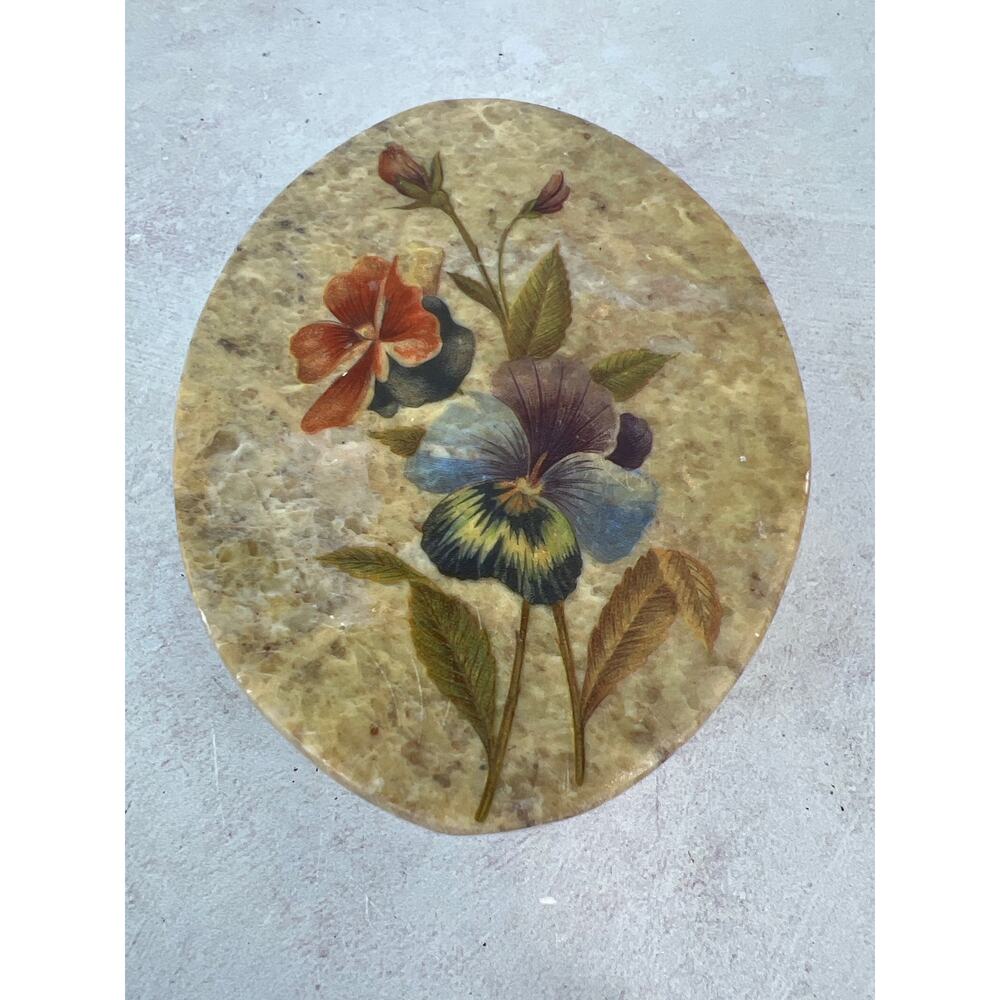 Vintage‎ Marble Floral Trinket Jewelry Coin Box with Lid